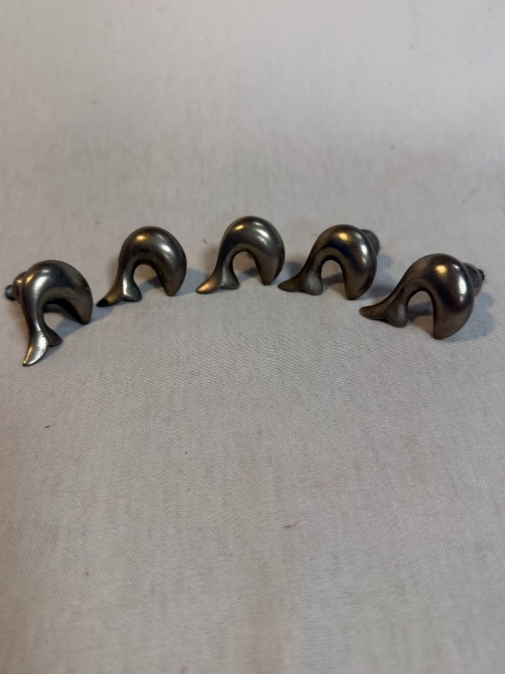 Pewter Dolphin Drawer Pulls 1" Marine Cabinet Knobs Ocean Family Set 5 vintage